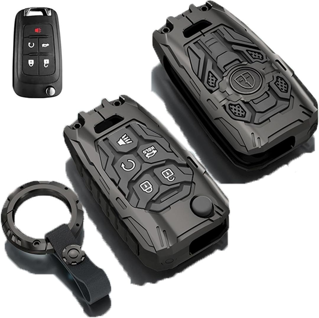 Heavy Metal Key Fob Cover Case Protector Compatible with Chevrolet Equinox Camaro Cruze Malibu Impala Spark Sonic GMC Buick Terrain Encore Allure Regal (B-Model-Black)