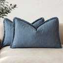 Foindtower Boho Linen Fringe Lumbar Throw Pillow Covers 1220 Dark Blue | Set of 2 Decorative Farmhouse Cushion Cover,Soft Cozy Accent Pillowcase with Tassels,Home Decor for Sofa Couch Living Room