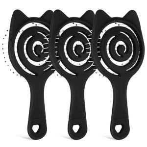 Beaupretty 3PCS Cat Shape Hair Brush, Detangler Hair-Brush Massage Comb Vented Hairbrush Comb for Wet Dry Hair for Women, Men or Kids