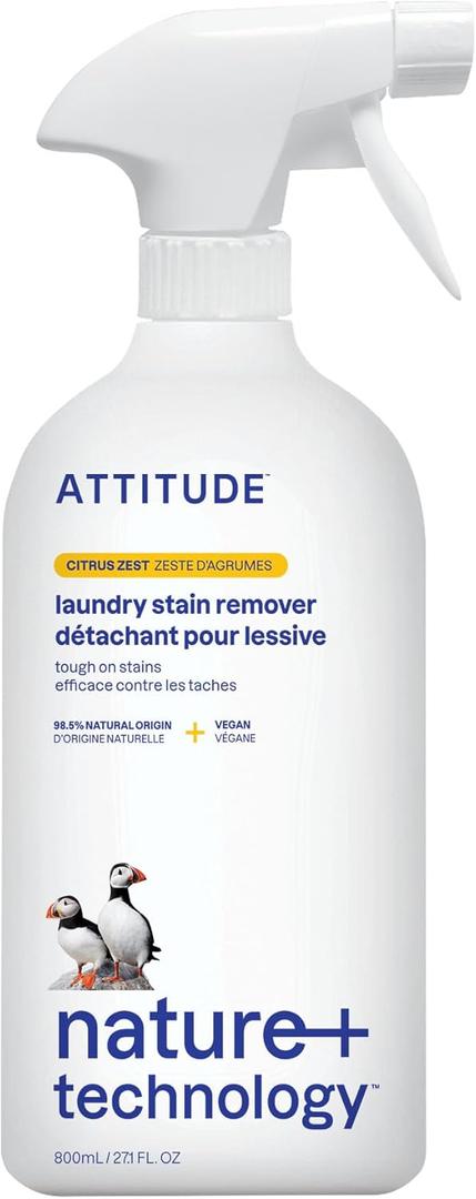 ATTITUDE Stain Remover Spray for Laundry, Removes Odors & Stains, Plant-Based & Vegan, Citrus Zest Scent, 27.1 Fl Oz