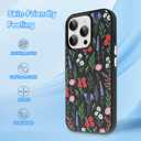 AIGOMARA for iPhone 16 Pro Case, Cute Floral Pattern Design,Black | Dual Layer Shockproof Anti-Scratch Leather Protective Cover for Women Girls