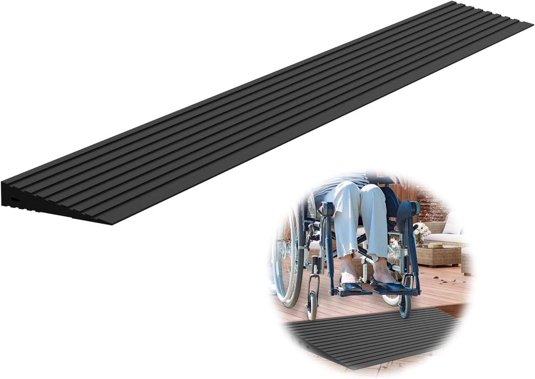 0.8" Rise Threshold Ramps for Doorways, 2000 Lbs Load Capacity, 35.5" Wide Natural Rubber Power Wheelchair Ramp is Adjustable and Cuttable for Doorways, Curb, Sweeper, Power Scooters, Bathroom