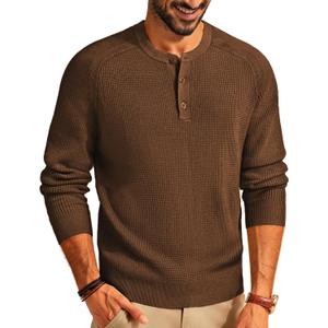 PJ PAUL JONES Men's Henley Long Sleeve Sweaters Solid Color Soft Warm Pullover Sweaters (Large, Coffee)