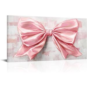 HOMEOART Bow Wall Decor Bow Painting Picture Canvas Print Bedroom Wall Decor 20x40inch Framed (Pink)