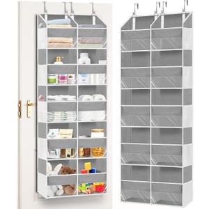 Over The Door Organizer, 5-Tier Extra Large Behind Door Storage with 10 Big Front & 10 Mesh Pockets, 80lb Capacity, Hanging Storage Organizer with Clear Window Kids Toys, Shoes, Diapers, Light Grey (6.9"D x 20"W x 56.9"H)