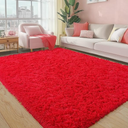 Pionblank Fluffy Area Rug for Bedroom 4x6 Feet, Indoor Plush Carpet, Shag Soft Bedside Rug, Cute Comfy Furry Rug for Living Room Dorm Girls Boys Room Nursery Decor, Red