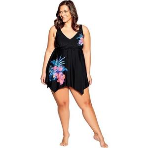 Avenue Women's Plus Size Sharkbite Print Swim Dress, Size 14