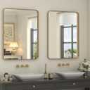 2 Pack of 22x30 Gold Bathroom Mirror, Rounded Rectangle Gold Frame Mirror, Brushed Gold Brass Bathroom Vanity Mirror Wall-Mounted, Anti-Rust, Hangs Horizontally or Vertically