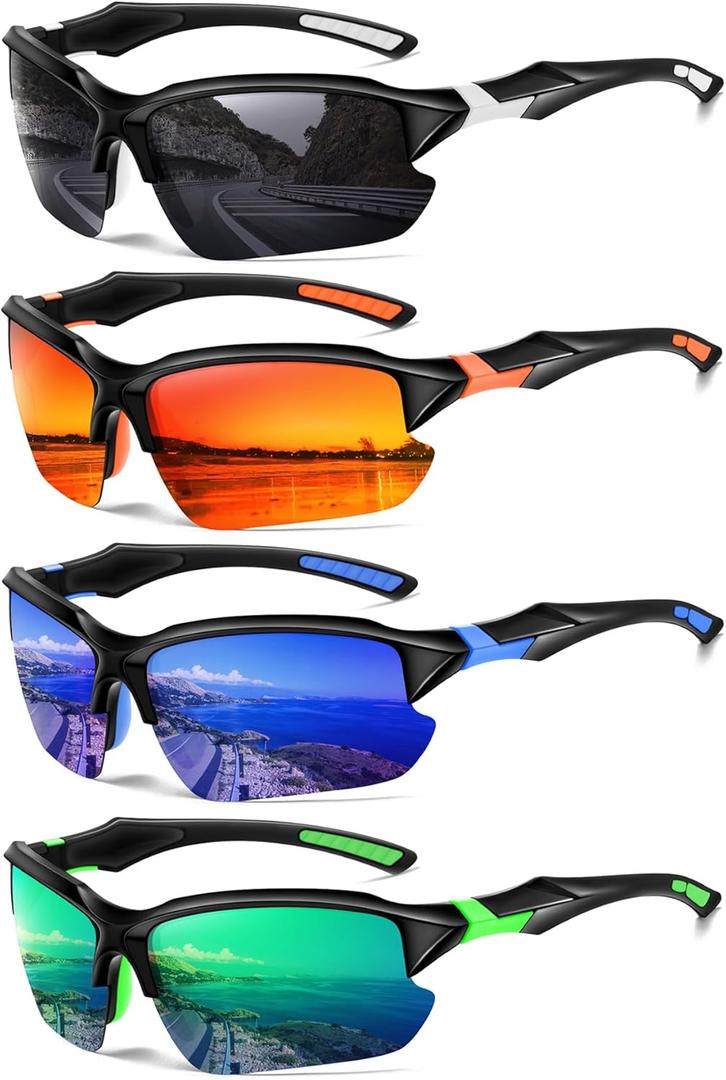 Sports Polarized Sunglasses for Men Cycling Running Fishing UV Protection Sun Glasses Lightweight Half Frame Goggles (4pcs-white Black+red+green+blue)