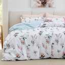 Bedsure Duvet Cover Queen Size - 100% Cotton Reversible Cute Flower Floral Queen Duvet Cover Set with Zipper Closure, 3 Pieces Soft & Breathable Blue Bedding Set with 2 Pillow Shams 20"x26"