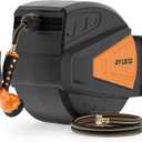Ayleid Retractable Garden Hose Reel,1/2 in x 130 ft Wall Mounted Hose Reel, with 9- Function Sprayer Nozzle, Any Length Lock/Slow Return System/Wall Mounted/180Swivel Bracket (Black)