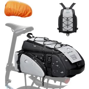 19L Reflective Bike Rack Bag Water Resistant Cycling Pannier Saddle Shoulder Bag with Rain Cover 4-in-1 Versatile Bag Accessories for Travel Commuting Shopping Outdoor Cycling Night-Riding Fitness