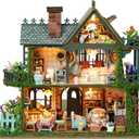 ISSEVE DIY Miniature House Kit, Tiny House Dollhouse Kit for Adults, Mini House Building Kits, Miniature Kit Adult Craft Diorama Kit Home Bookshelf Decoration, Gifts for Birthday (Fairy Garden House)