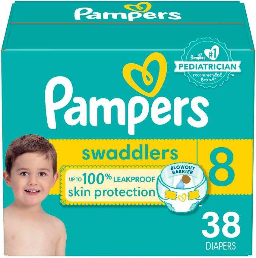 Pampers Swaddlers Diapers, Size 8 (30+ lbs), 38 Count, Absorbent, Keeps Baby Dry and Comfortable, Skin Safe Disposable Baby Diaper (Packaging May Vary)
