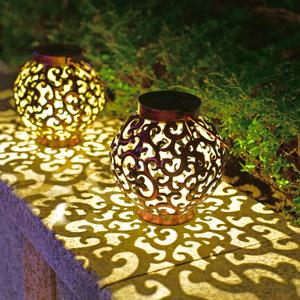 Large Solar Lanterns 2 Pack Outdoor Waterproof LED Metal Hanging Solar Lights for Garden Yard Patio Tree Tabletop Landscape Decorations (Brown)