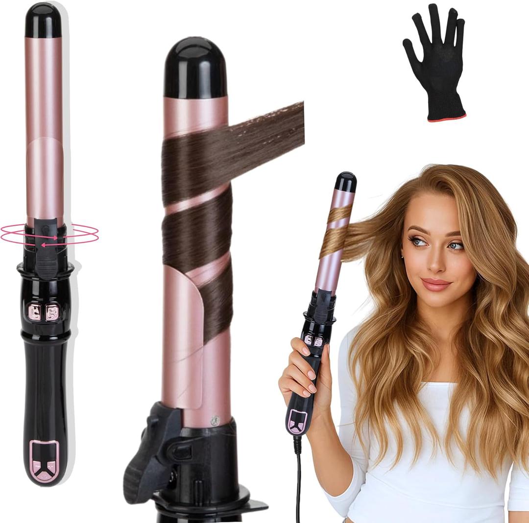 Automatic Rotating Curling Iron 1.1-Inch Self Curling Iron for Long & Medium Hair, Auto Shut-Off, Fast-Heating Auto Hair Curler for Salon-Quality Curls (Rose Gold)