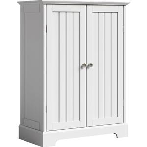 ChooChoo Bathroom Floor Cabinet, Modern Bathroom Storage Cabinet with 2 Doors and Adjustable Shelves, Freestanding Cupboard for Living Room, White