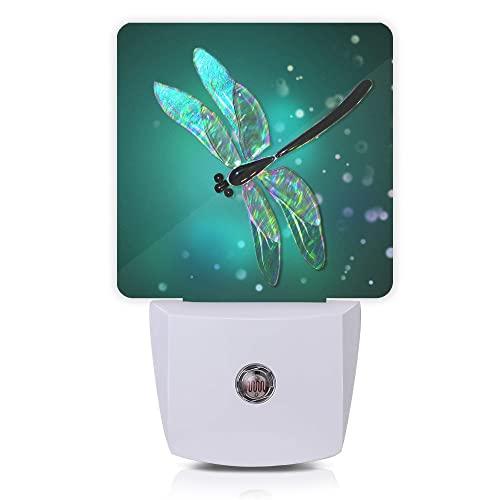 Oeaskly Dragonfly Night Light,Fantasy Green Dragonfly Plug-in Night Lights with Dusk-to-Dawn Sensor for Bedroom, Bathroom and Living Room Sleep Friendly Lamp for Women/Girls/Boys Gift,0.5W