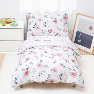 david's kids 4 Piece Toddler Bedding Set - Soft Breathable Toddler Bedding Set for Girls, Includes Quilted Comforter, Flat Sheet, Fitted Sheet and Pillowcase, Pink Floral