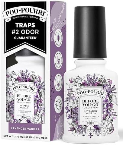 Pack Of 2 Poo-Pourri Before-You-Go Toilet Spray, Lavender Vanilla, 2 Fl Oz, Up to 100 Uses, Bathroom Odor Deodorizer with Essential Oils for Home or Work, Travel Essentials, TSA Approved Size