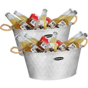 iHoo Galvanized Tub, 2 Pcs Large Ice Buckets for Parties -Galvanized Drink Buckets for Indoor or Outdoor Bars
