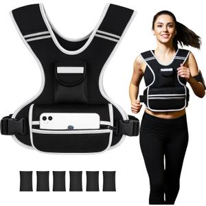 ROURANB Adjustable Weighted Vest Women men for walking, Workouts, Running, Strength Training, Washable Weight Vest with Reflective Stripe, Storage Pocket and Thickened Shoulder Pads (0-18LB)