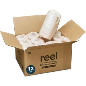Reel Premium Recycled Paper Towels- 12 Rolls, 2-Ply Made From Tree-Free, 100% Recycled Paper - Eco-Friendly, Hypoallergenic and Zero Plastic Packaging