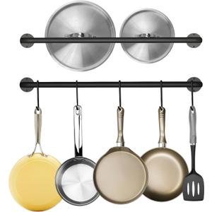 Wall-Mounted Utensil Rack Hanger Steel-made Kitchen Utensil Rack Organizer Pot Pans Wall Hanger Holder for Rustic Iron Kitchen Organizer with Ten Hanging Hooks, 2 Pack