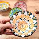 Ceramic Rice Bowls Set of 4, 4.72 Inch Colorful Mandala Pattern Porcelain Bowls, Bohemian Floral Serving Bowls for Rice, Cereal, Soup, Microwave & Dishwasher Safe