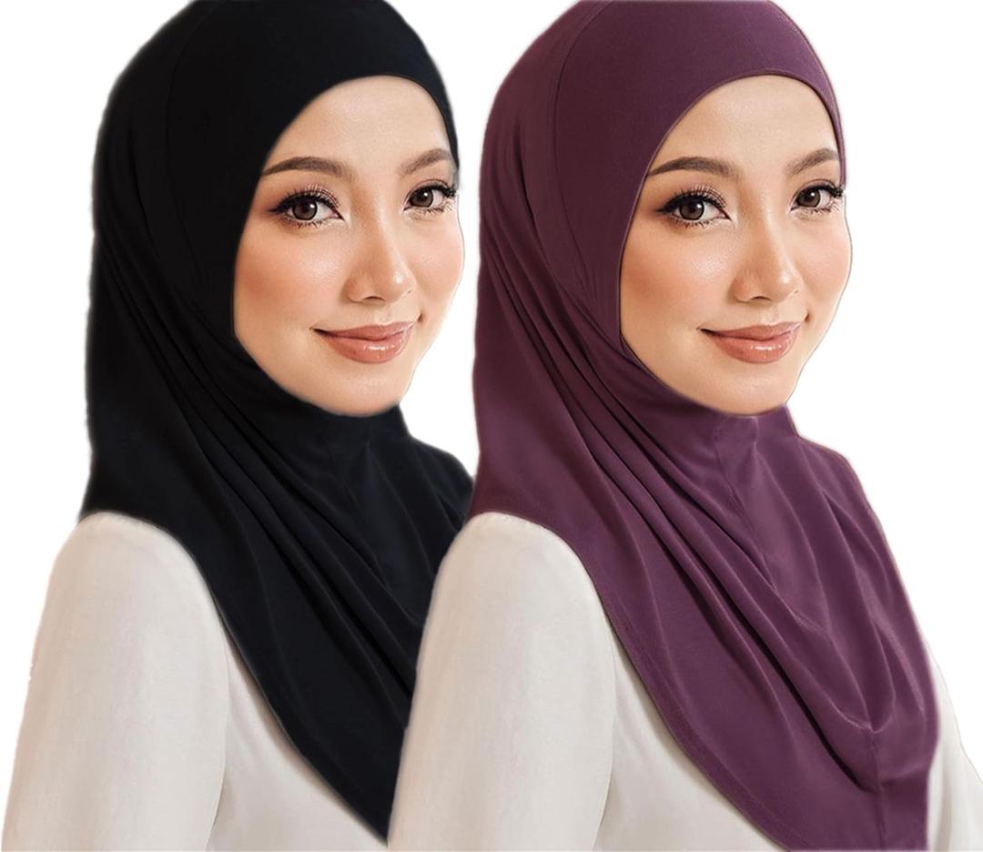 MOWEN 2Pcs Hijab Hat, Modal, Solid Color, Islamic Muslim Hat Underwear, Soft Silky Hijab Hat (Scyb-2p-12)