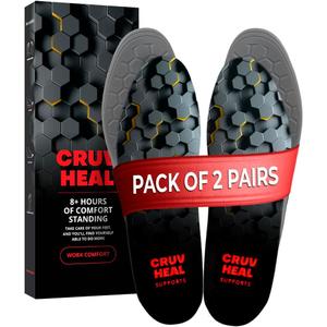 2 Packs of (New) Work Comfort Orthotic Insoles - Anti Fatigue Shoe Insert Men Women - Low Arch Support - Shock Absorption - Foot Pain Relief - Work Boot Insoles (XL, Black)