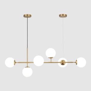 KCO Lighting Modern Globe Linear Chandelier 6 Light Milk Glass Chandeliers White and Gold Pendant Light Fixture Mid Century Rectangle Chandelier Brass Sputnik Island Lights for Kitchen