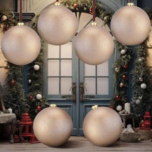 6 Pcs 6 Inch Large Neutral Christmas Balls Ornaments Light Brown Copper Xmas Bulbs Ornaments Vintage Rustic Tree Decoration Modern Christmas Decor for Xmas Tree Outdoor Decor