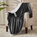 SNUGSUN Electric Heated Blanket Throw Size, Soft and Cozy Thickened Flannel and Sherpa Electric Blanket for Bed, Automatic Safety System 6 Heating Levels & 10 Hours Auto-Off, 50"x60" Slate Grey