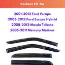 KPY Rain Guards Fit for 2001-2012 Ford Escape & 2005-2012 Ford Escape Hybrid, Out-Channel Window Visors Vent Wind Deflectors 4PC, Car Accessories for 2008-2012 Mazda Tribute, 2005-2011 Mercury Mariner