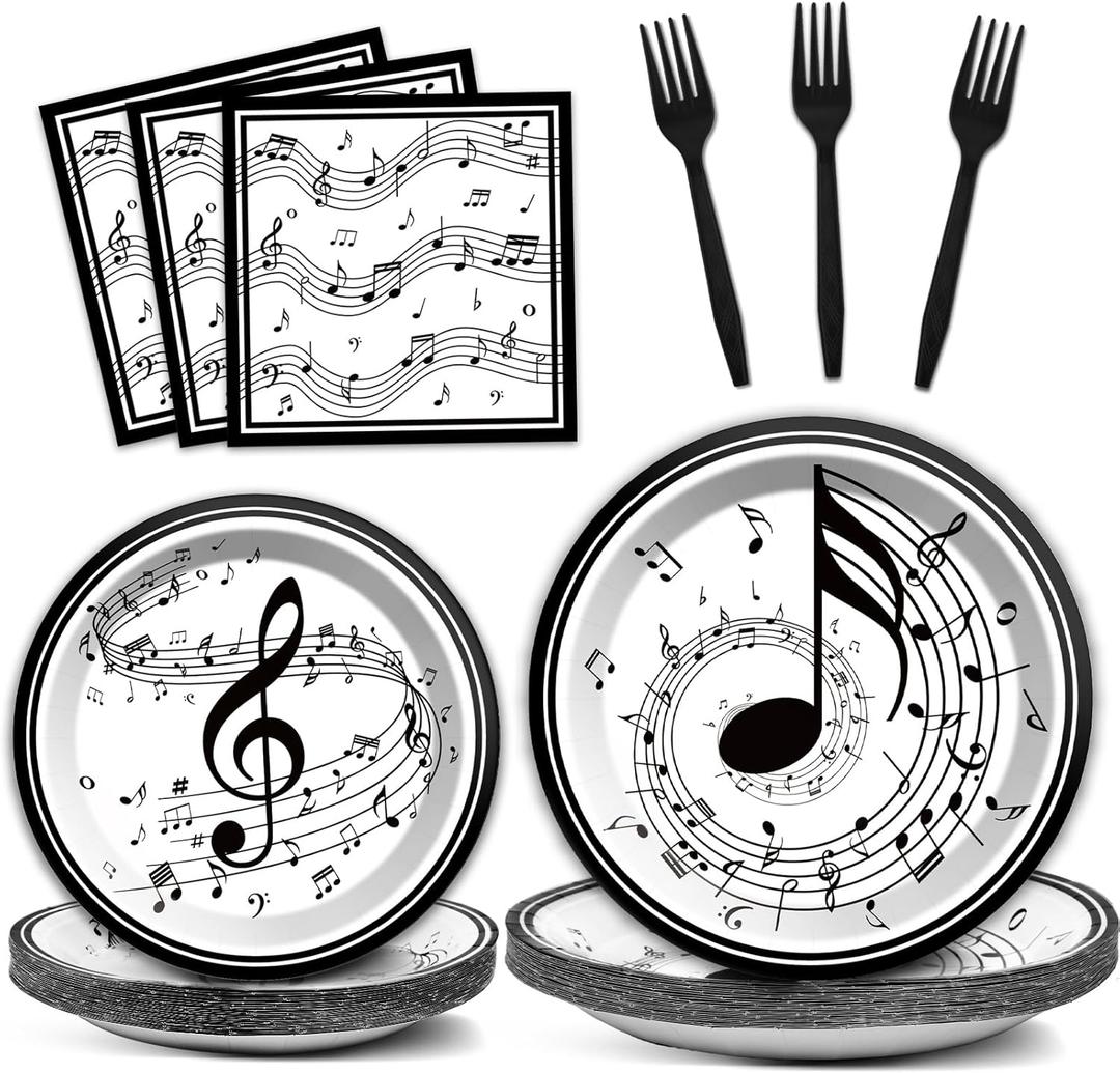 Musical Note Plates Napkins Music Themed Party Tableware Musical Notes Dinnerware Disposable Paper Plates for Baby Shower Music Concert Birthday Karaoke Christmas Party Supplies 24 Guests