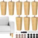 TURSTIN Set of 8 Furniture Legs 6 Inch Square Solid Wood Couch Legs Replacement Sofa Legs Mid Century Furniture Feet for Armchair Bed Dresser Cabinet Include Installation Hardware, Natural