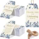 Gueevin 100 Pcs Blue Floral Thank You Tags with String Something Blue Wedding Party Favor Hangtags 3.5 x 2 Inch Thank You for Celebrating with Us Gift Bag Tags for Bridal Shower Baby Shower Birthday