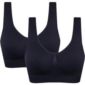 Women's Comfort Workout Sports Bra Low-Impact Activity Sleep Bras (Large, 2 Pack Black)