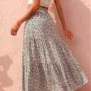 KIRUNDO Maxi Skirts for Women 2026 Summer Boho Floral High Waist Casual Flowy Long Skirt Beach Vacation Cruise Resort Wear (Beige, M)
