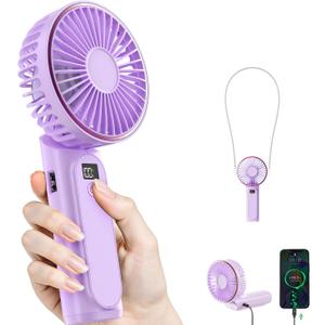 Portable Handheld Fan, 4000mAh, 180 Adjustable, 6 Speed Wind, USB Rechargeable Foldable Fan with Real-Time Electricity Display (Light Purple)