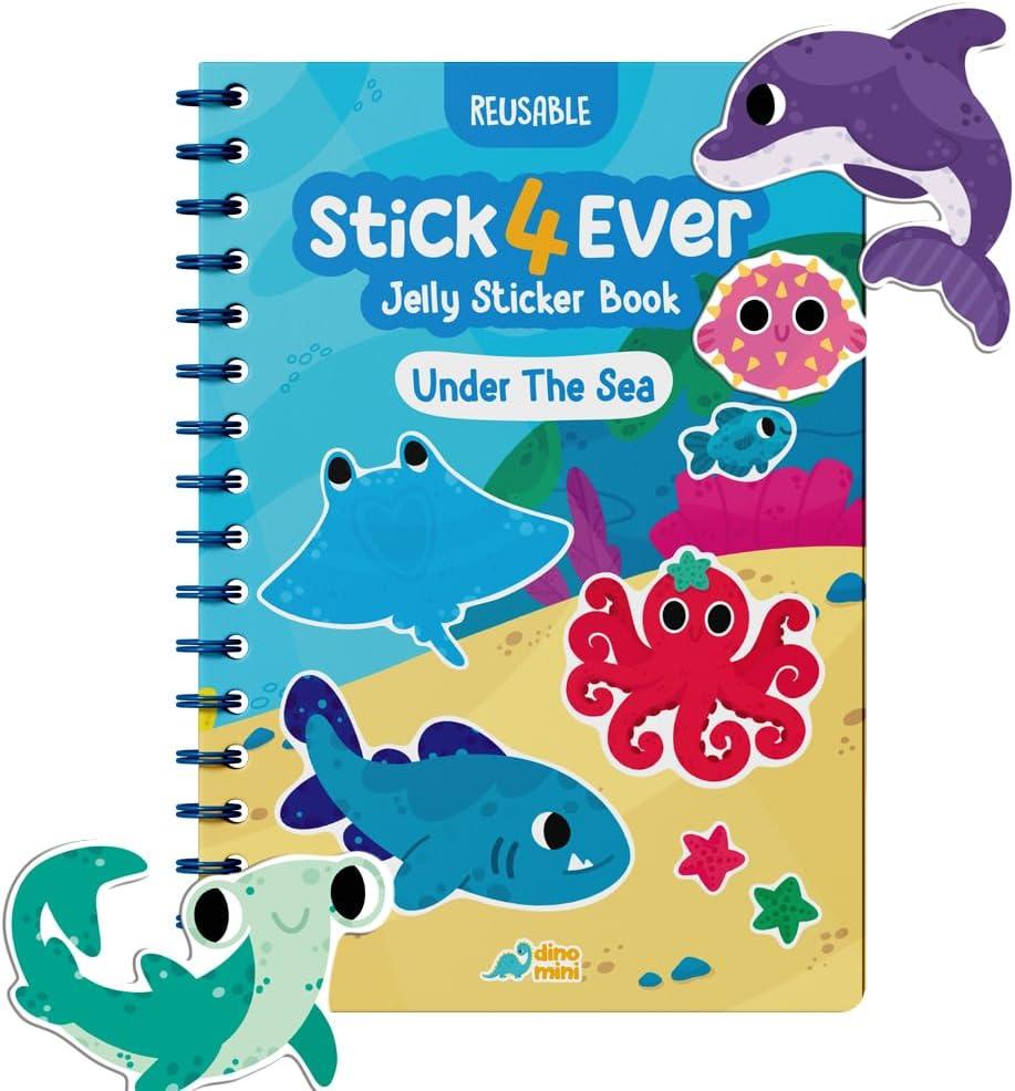 Stick4Ever Jelly Sticker Book - for Kids - Waterproof, Easy to Clean Reusable Sticker Book for Toddlers- Reusable Road Trip Activities for Kids - Stocking Stuffers for Toddlers(Under The Sea)