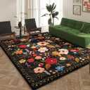 Rugcomf Area Rugs 8x10 Rug for Living Room Clearance Washable Boho Area Rug Non Slip Floral Vintage Low Pile Large Rug for Living Room, Bedroom, Farmhouse, Dining Room, Kids Playroom(Black)