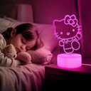 sunduck Pink Kawaii Kitty 3D Night Light with Corded Control- Dreamy Girls Room Decor, Perfect Birthday/Christmas Gift for Kids, Unique Holiday Present