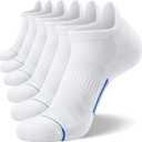 FITRELL Men's 6 Pack Ankle Running Socks Low Cut Cushioned Athletic Sports Socks 7-9/9-12/12-15 (White+blue)