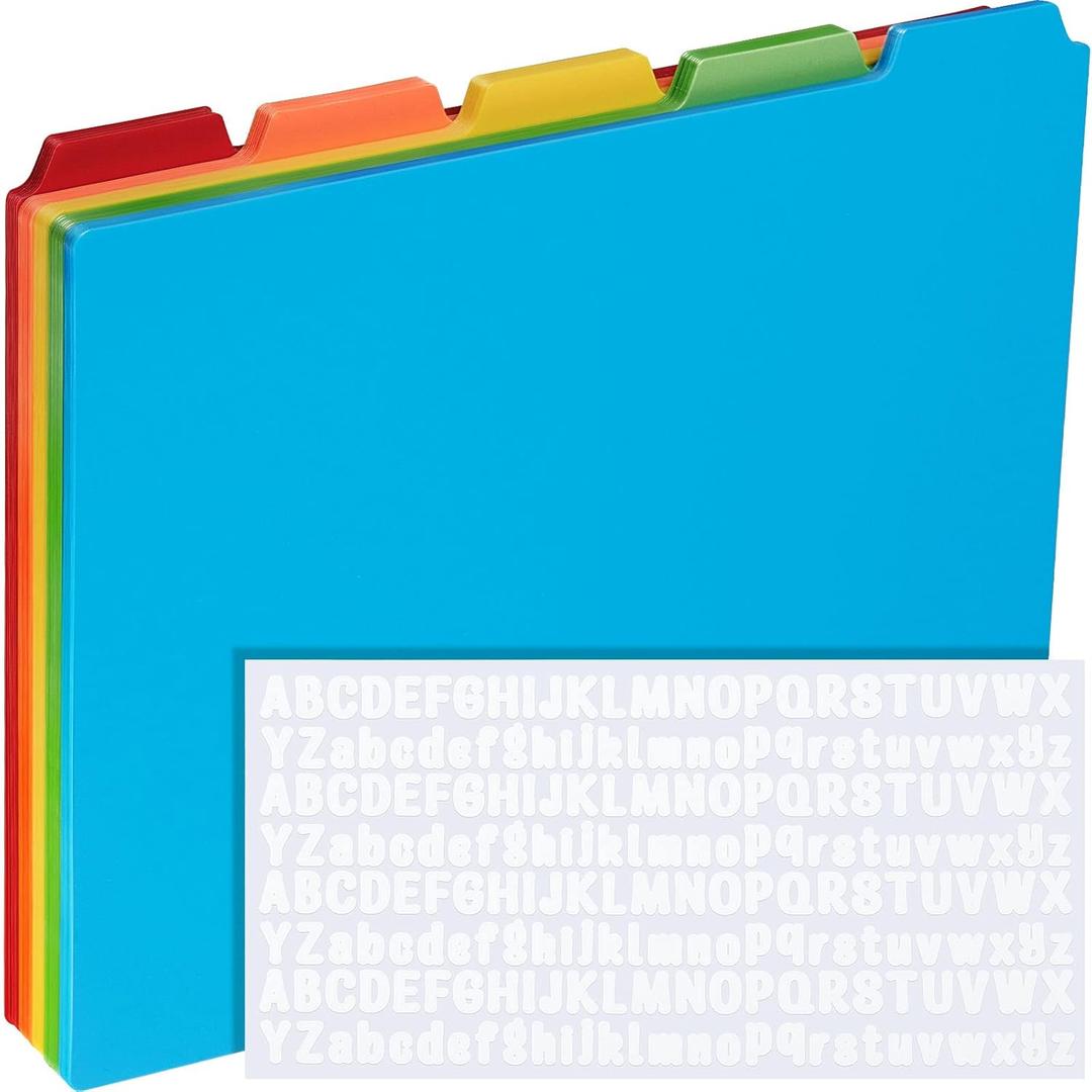 51 Pcs Top Tab File Guides Alphabetic File Dividers Alphabet Sticker, a-z 1/5 Tab Dividers for Office Business Classroom Products, Polypropylene, 11.8 x 10 Inch