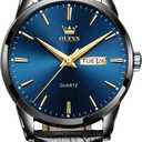 QBAIZI Men's Casual Leather Watch, Easy to Read Three-Hand Analog Stainless Steel Watches for Men, Minimalist Day Date Waterproof Luminous Mens Quartz Wristwatch