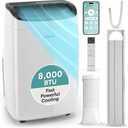 SereneLife 8,000 BTU Portable Air Conditioner with Dehumidifier & Fan | Portable AC Unit with WiFi for Wide Area Climate Control | Compact Standing Air Conditioner with Window Kit