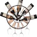 Vintiquewise Wall-Mounted Clock Design Wine Holder with Stemware Rack - Unique Shelf for Champagne, White & Red Wine Organizer with 4 Glass Holders, Wine Bottle Display for Home, Kitchen and Bar Decor