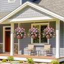 Artificial Flowers for Outdoors with 120 Blooms, Faux Silk Flowers for Outside, UV Resistant Fake Petunias Plants for Hanging Baskets Fence Patio Balcony Garden Cemetery (Purple Red 4 Packs)